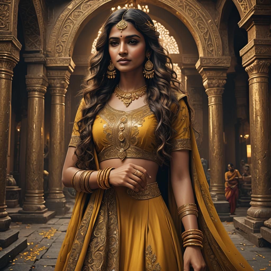 Indian Woman in Yellow Gown: Fantasy Concept Art