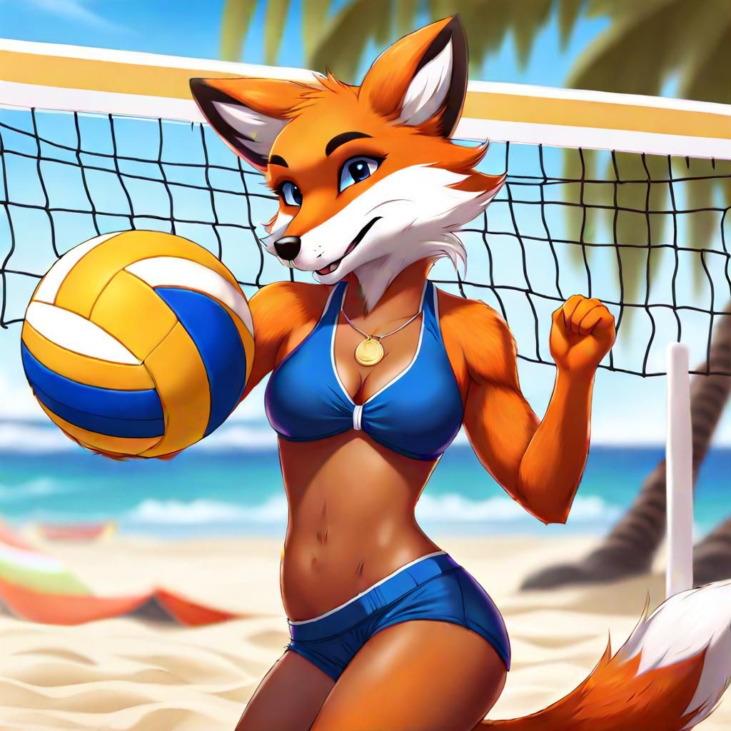Anthro Fox Vixen Plays Beach Volleyball Realistically