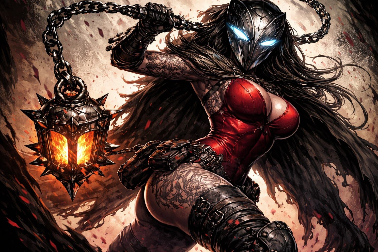 Horror-Punk Huntress in Chrome Mask