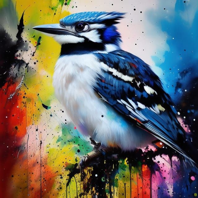 Radiant Kookaburra with Paint Splashes, Ink Art