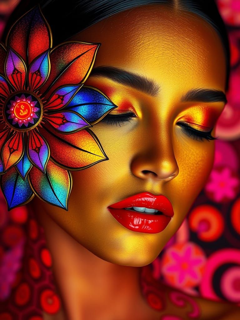 Ethereal Goddess with Golden Ombre Skin and Glowing Patterns