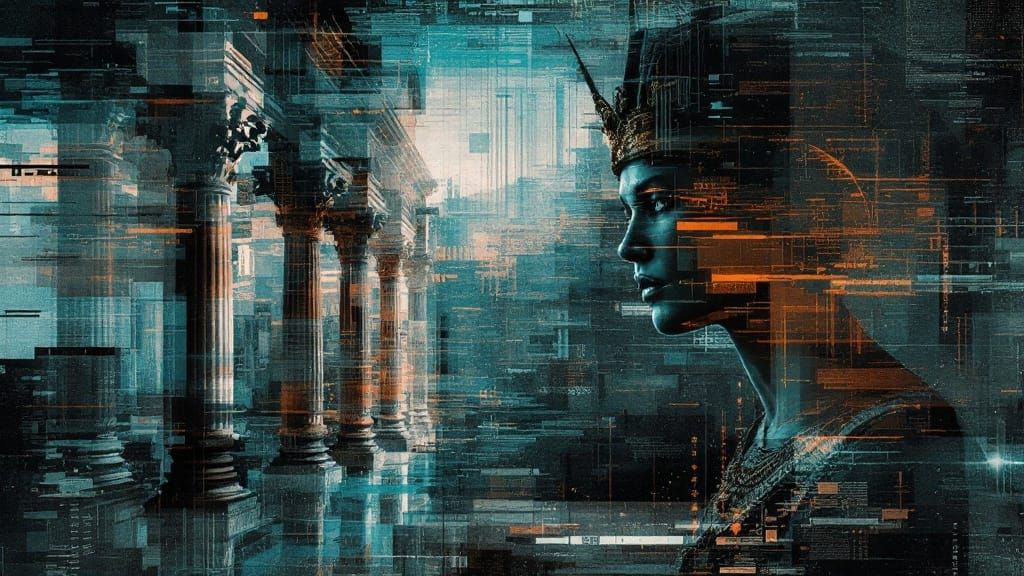 Cyber Renaissance Goddess Reigns with Corrupted Glory