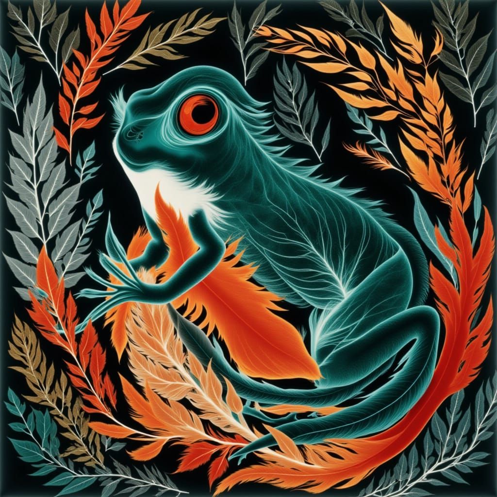 Giant Toad King and Fox Bride in Forest Ceremony