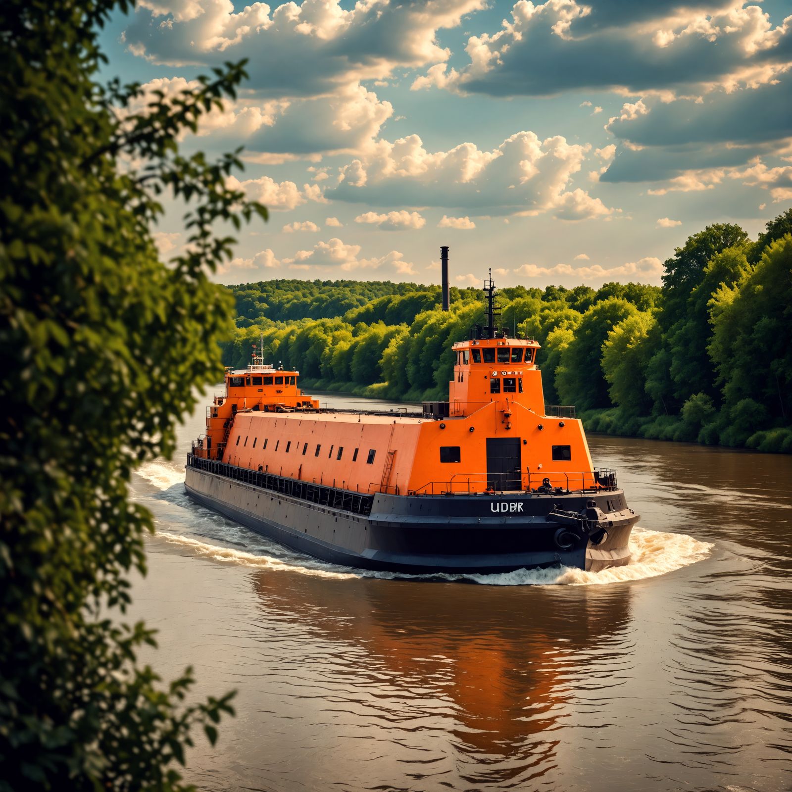 HDR Image of Barge on Wide River
