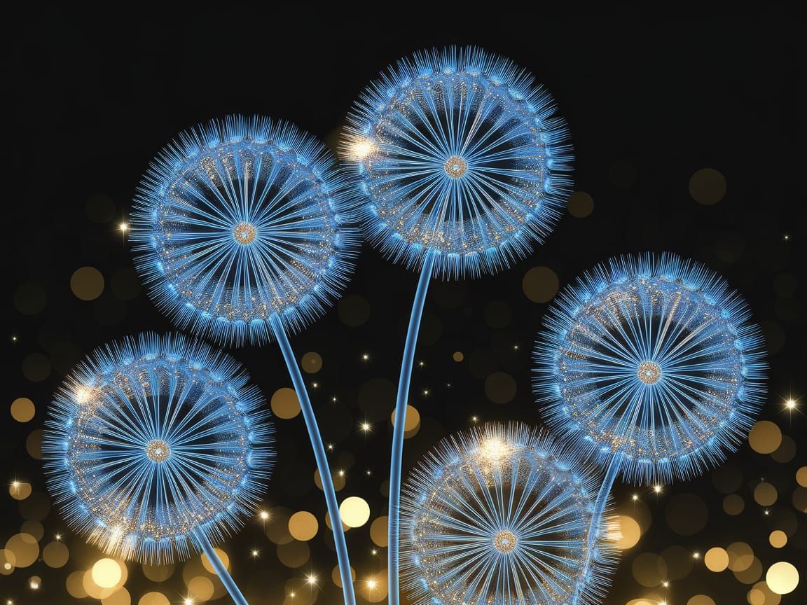 Surreal Blue Dandelions in Futuristic Luxury Style
