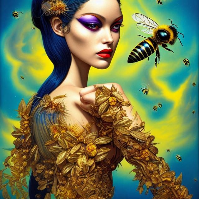 Mayan Bee Woman in 70s Pop Art Style