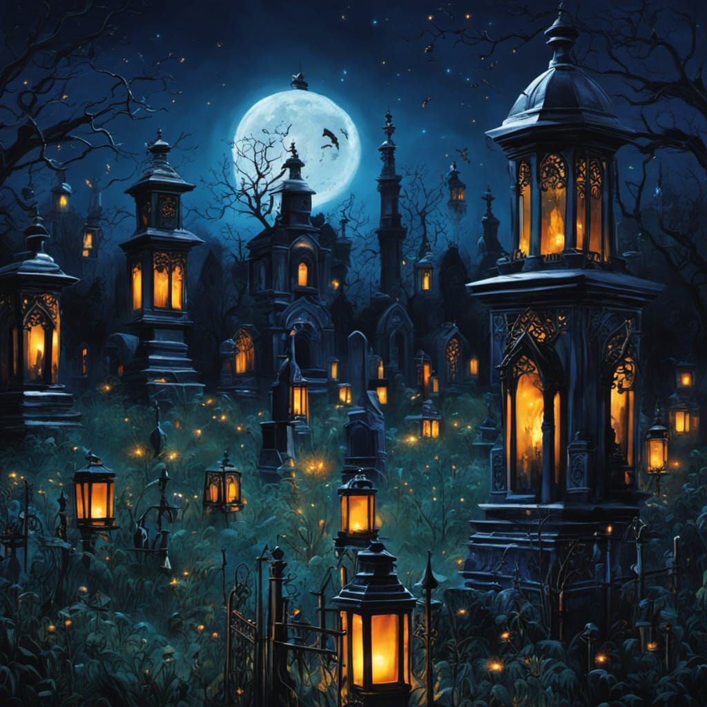 High Gothic Cemetery in Tim Burton Style