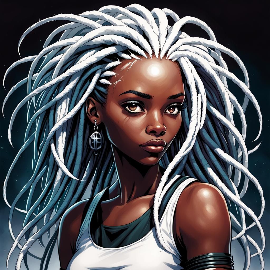 Vibrant Black Goddess with Flowing Dreadlocks