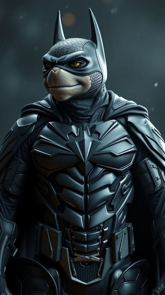 Epic Turtle Batman in Dramatic Black Costume with Water Drop...
