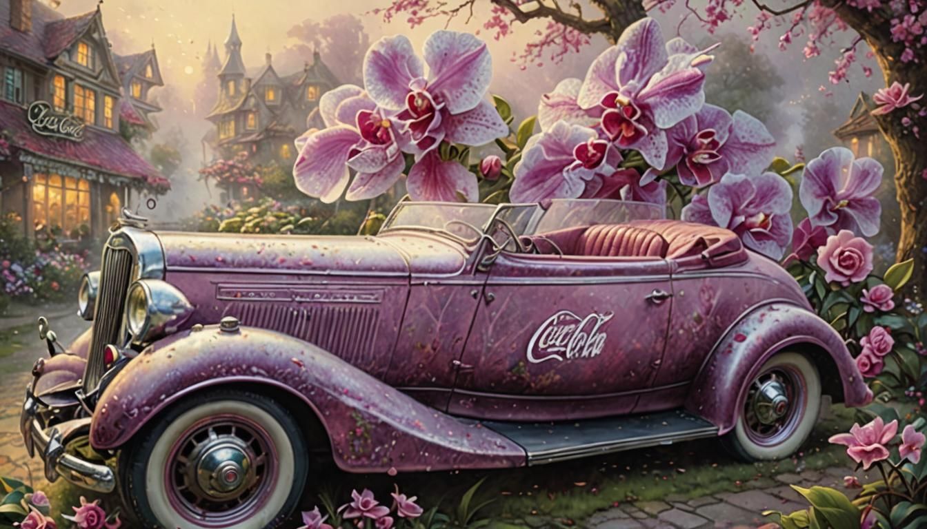 Vintage Car with Coca-Cola and Pink Orchids