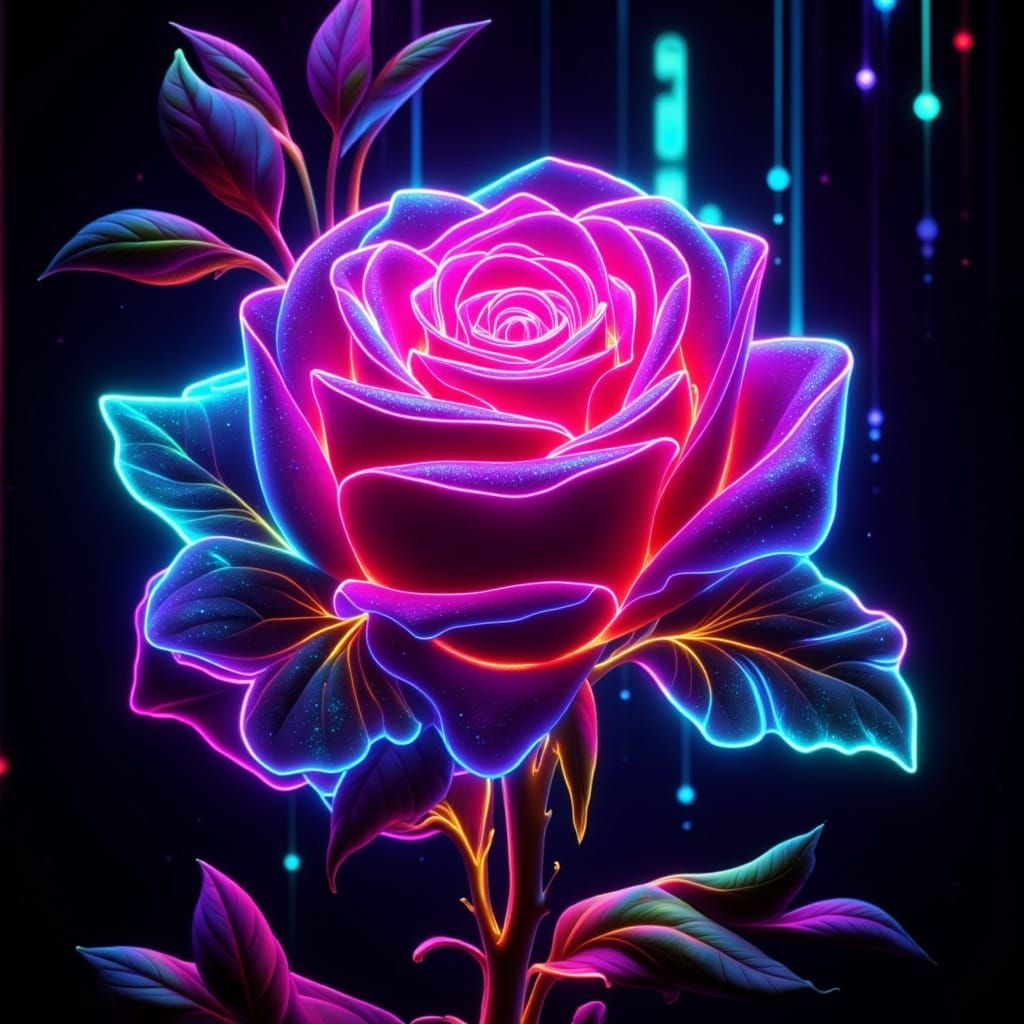 Cyberpunk Rose Shines Bright in Dark Cityscape