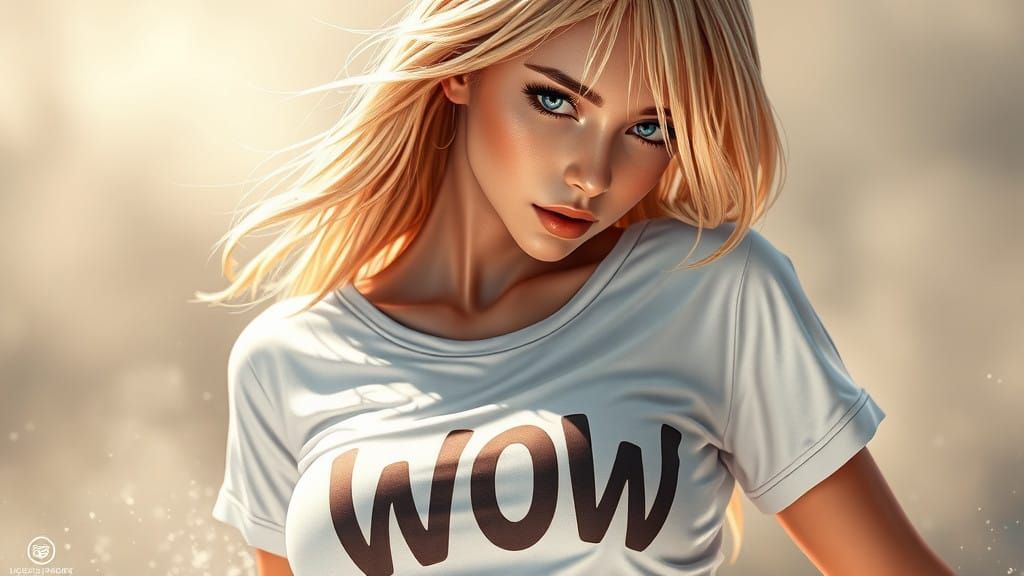 Anime-Inspired 3D Art of a Dazzling Blonde Girl in a Wet T-S...