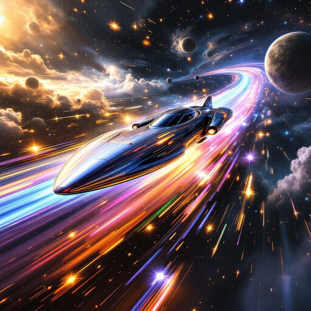 Sleek Neutronium Starship in Hyperspace