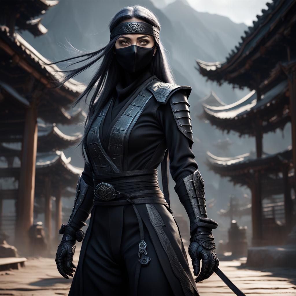 Ninja Woman in Black Suit: Fantasy Concept Art