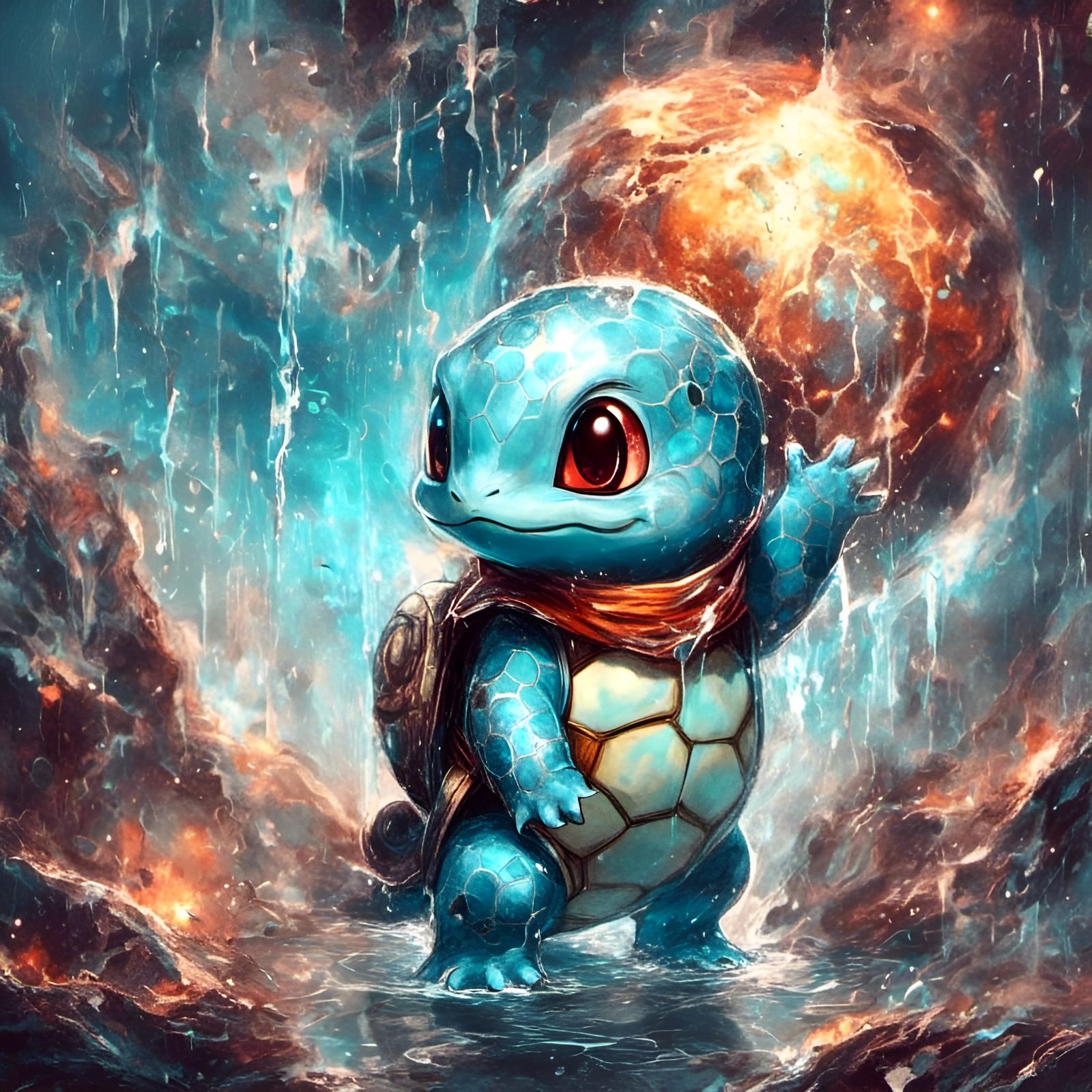 Chibi Squirtle with Reflective Skin in Watercolor Style