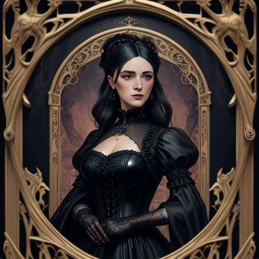 Victorian Femme Fatale in Art Nouveau Frame
