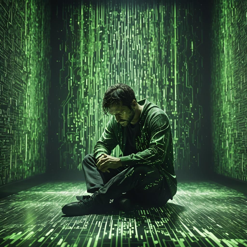 Man in Matrix Room: Hyper-Realistic Digital Art