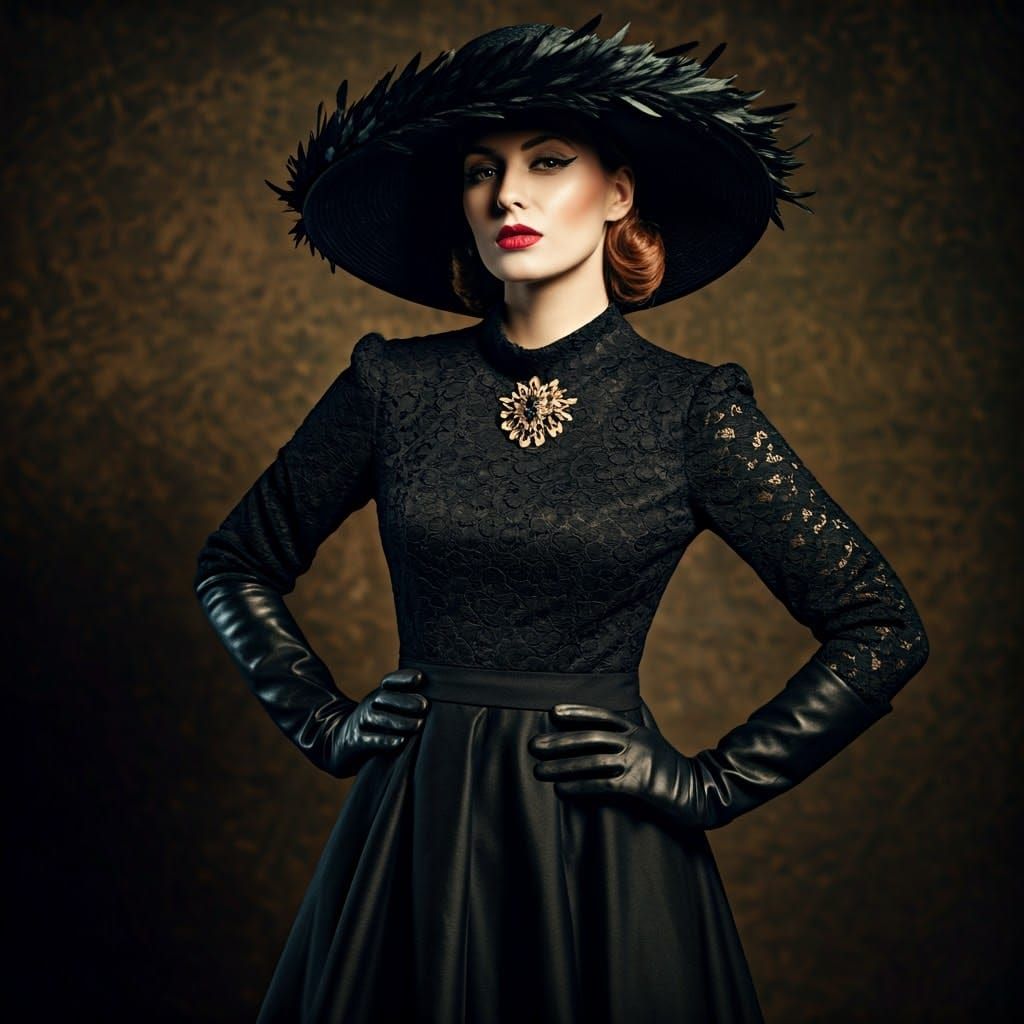 Ethereal Noir Femme Fatale in Luxurious All-Black Ensemble