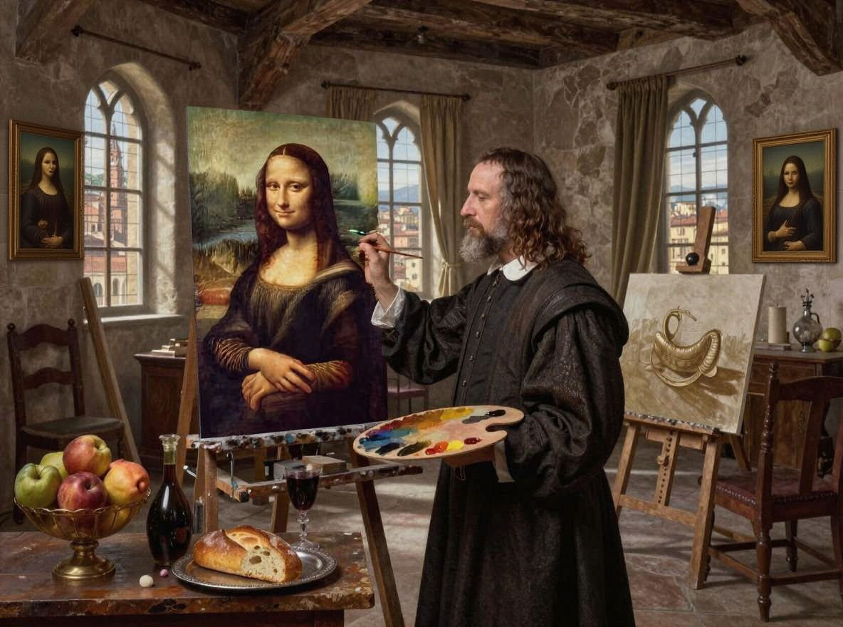 Leonardo Da Vinci's Studio Painting Mona Lisa