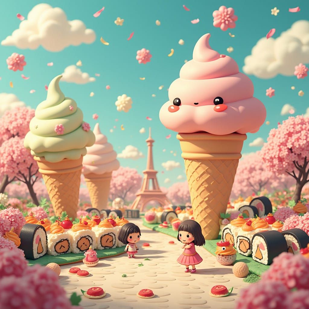 Chibi Characters in a Whimsical Food Wonderland