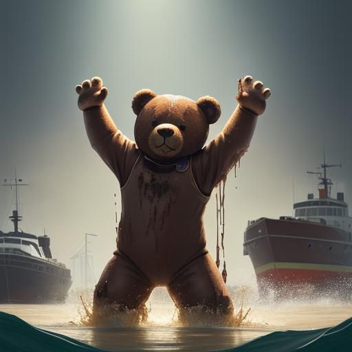 Hyperrealistic Teddy Bear on a Boat Asks for Hug