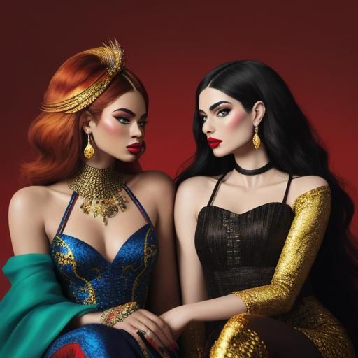 Baroque Pop Art: Women with Gold Skin and Feathers