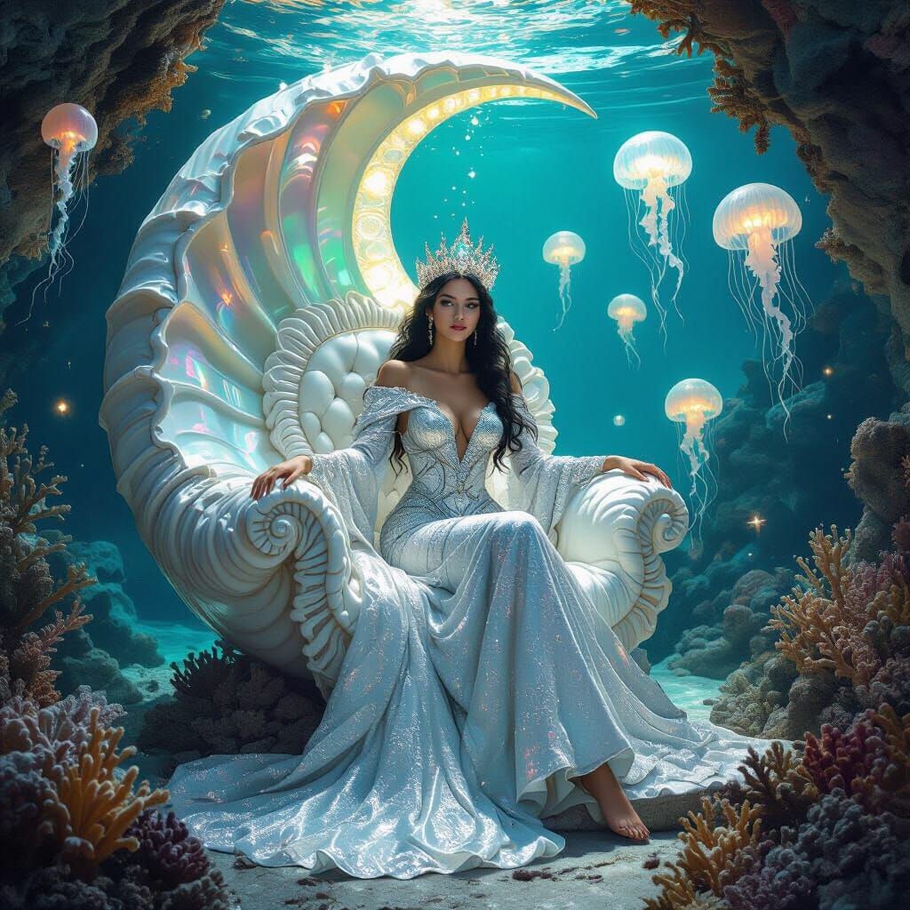 Moon Queen's Underwater Palace: A Surreal Digital Artscape