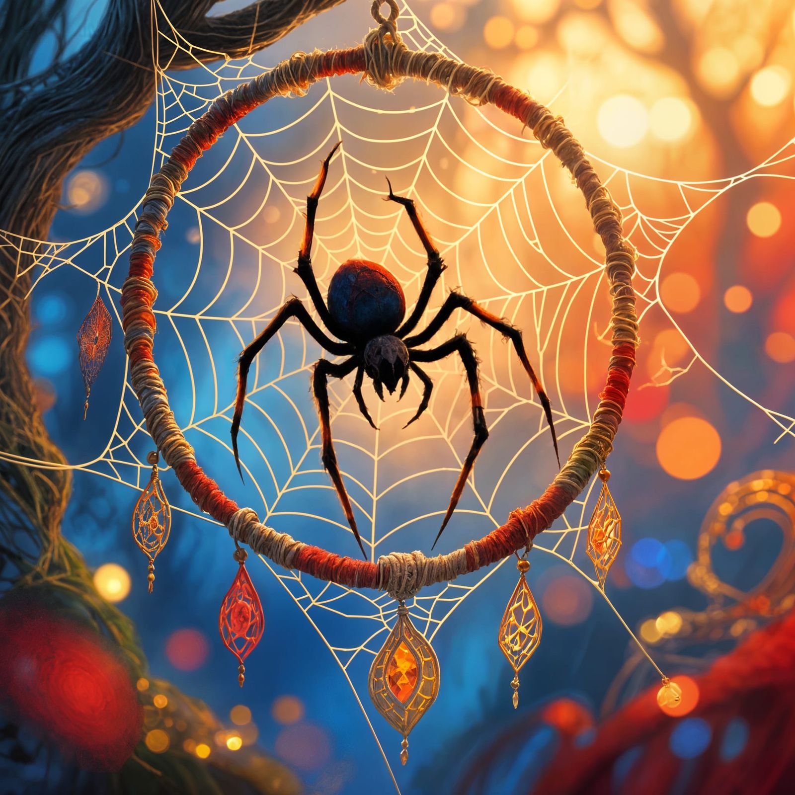 Fantasy Spiderweb Dream Catcher at Golden Hour
