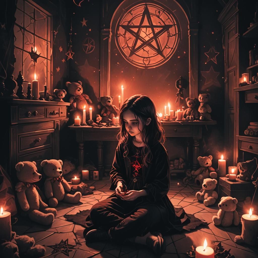 Ominous Girl in Pentagram: Dark Fantasy Digital Art
