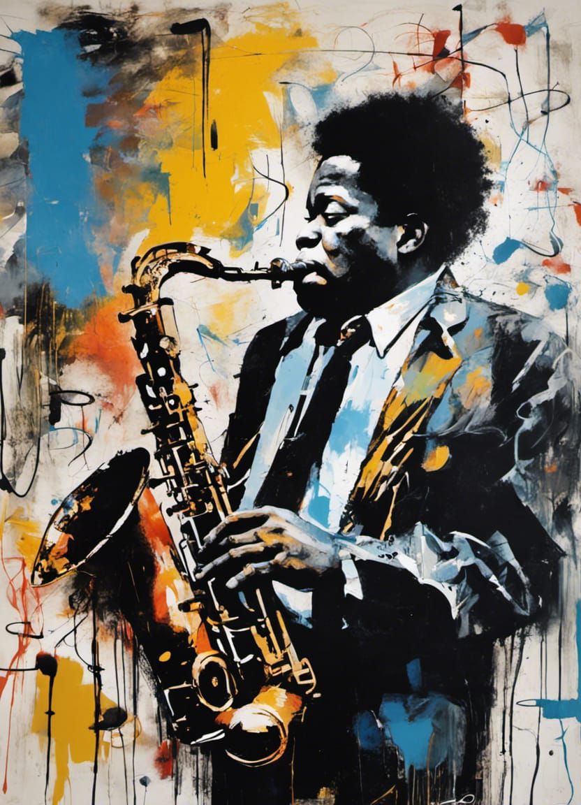 Wayne Shorter Saxophone Portrait in Neo-Expressionist Style