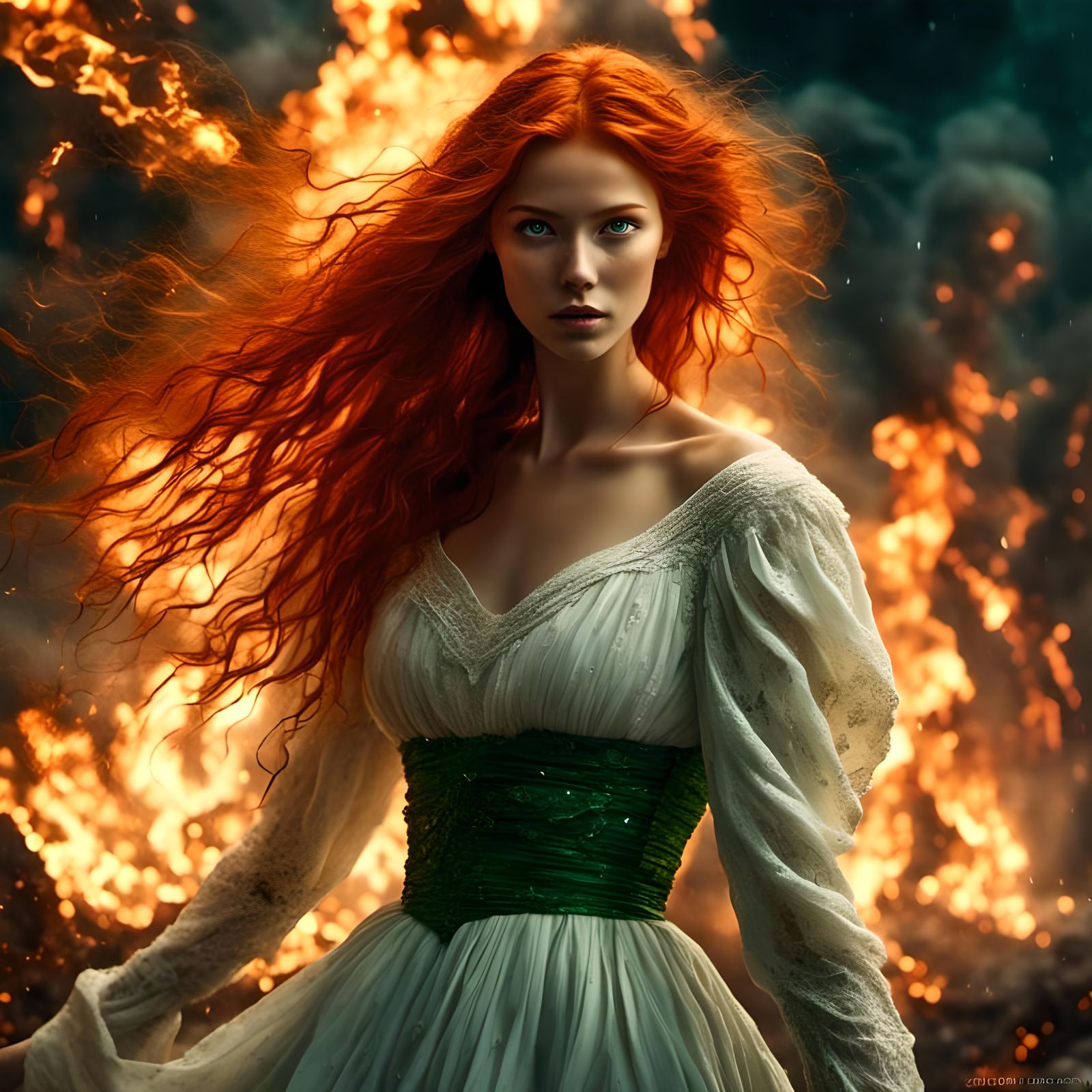 Fiery Redhead Portrait in Super-Hyperrealism Style
