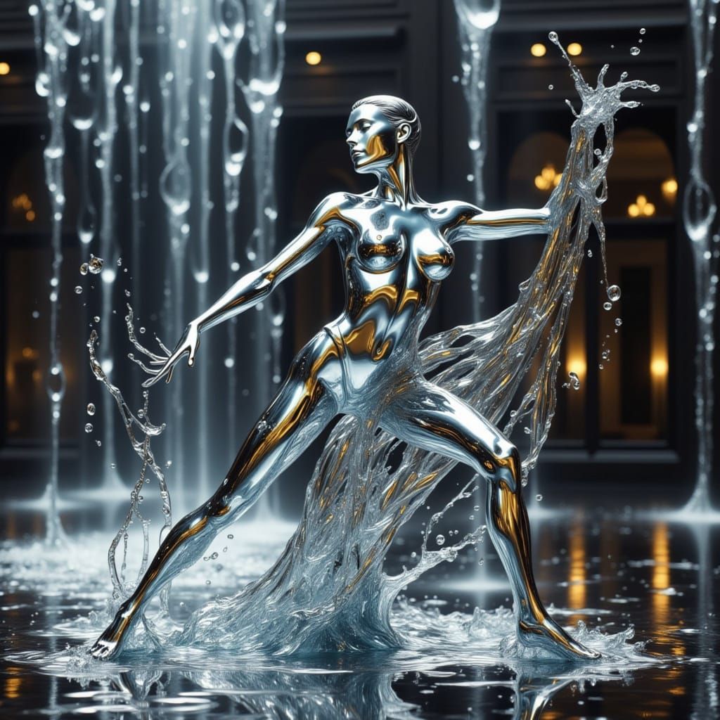 Liquid Chrome Dancer Portrait in Hyperdetailed Style