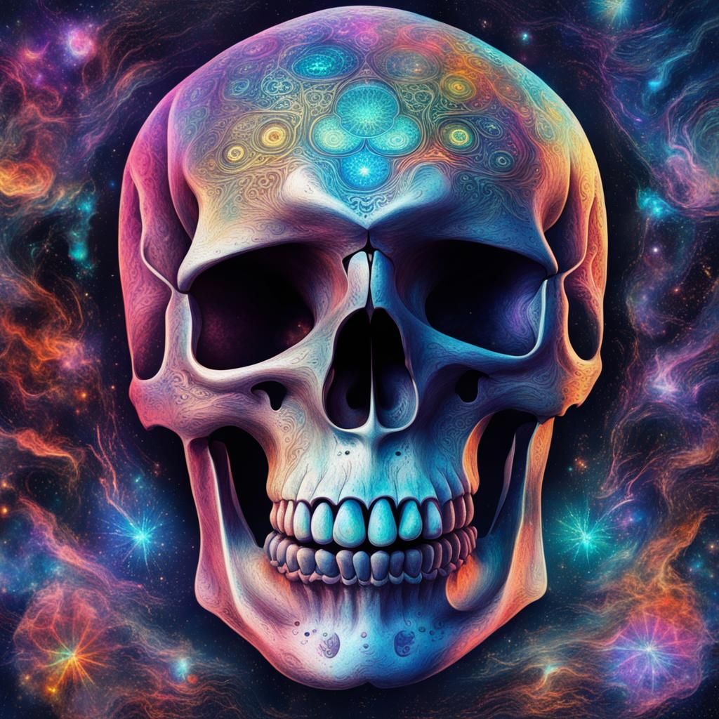 Holographic Cosmic Skull Art in 8k Resolution