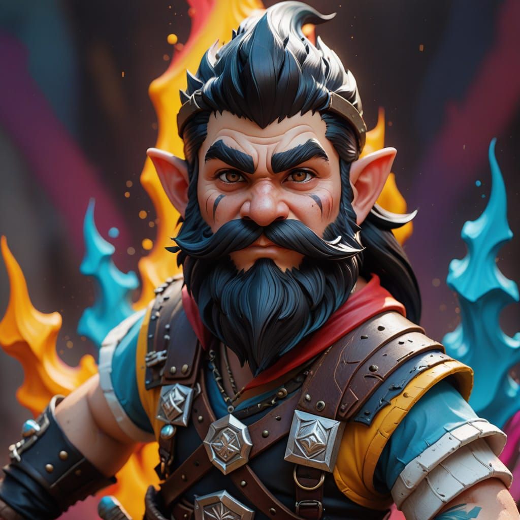 Vibrant Gnome Barbarian in Turbulent Abstract Gradient