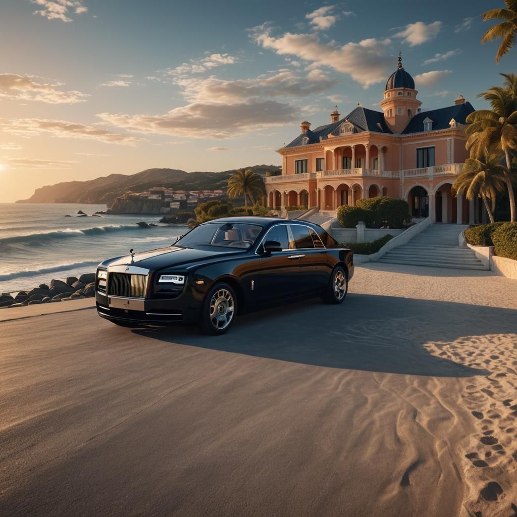 Oceanfront Villa with Rolls Royce: Fantasy Concept Art