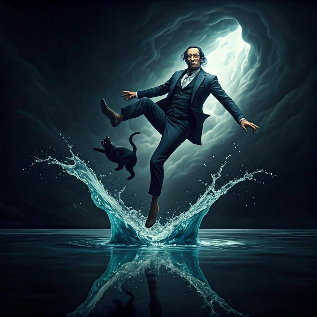 Surreal Dance with a Cat: A Detailed Matte Painting