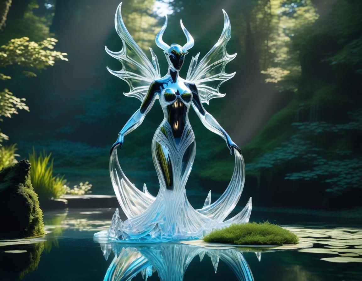 Ethereal Water Demoness Ice Sculpture in High Fantasy Art