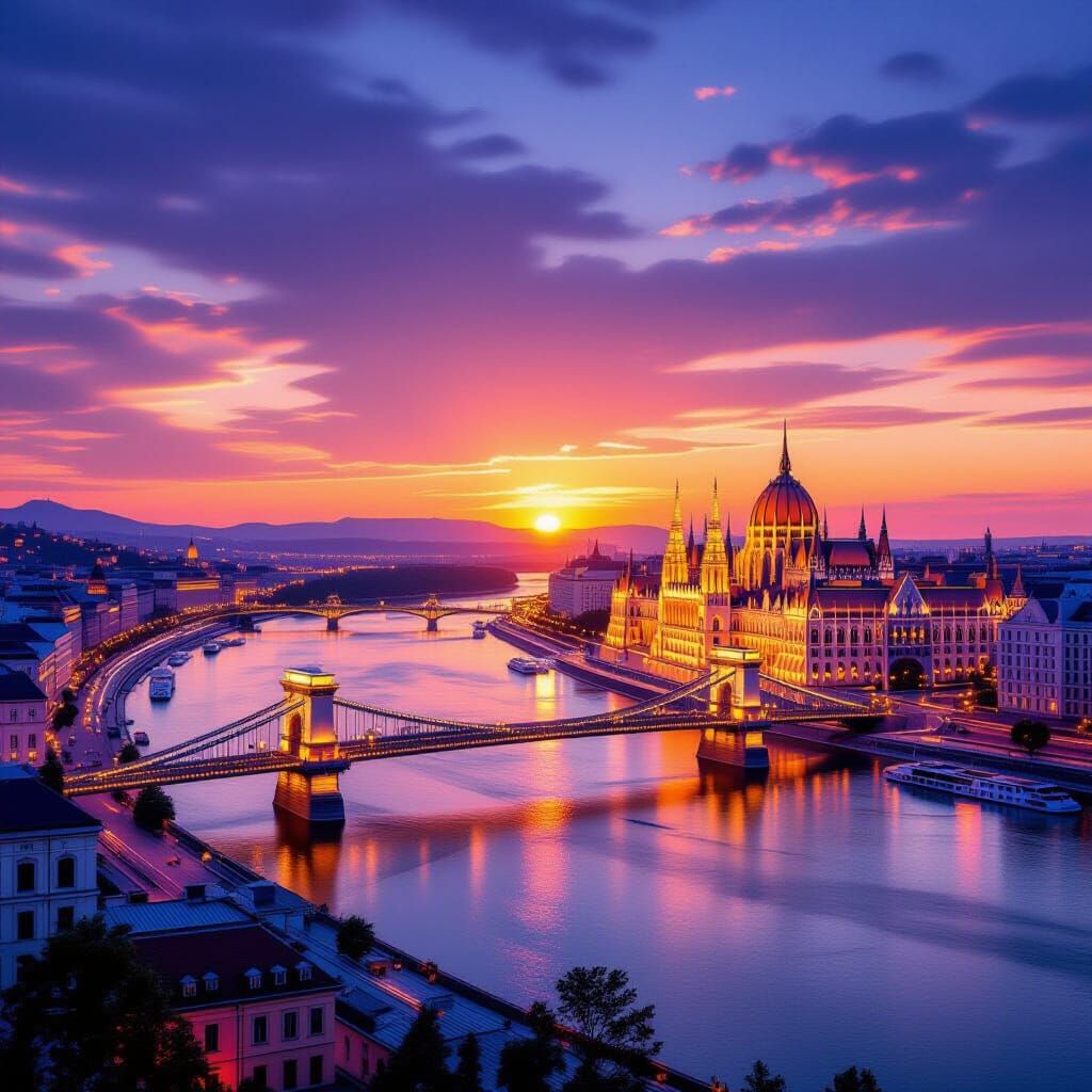 Panoramic Budapest Sunset Over Danube River