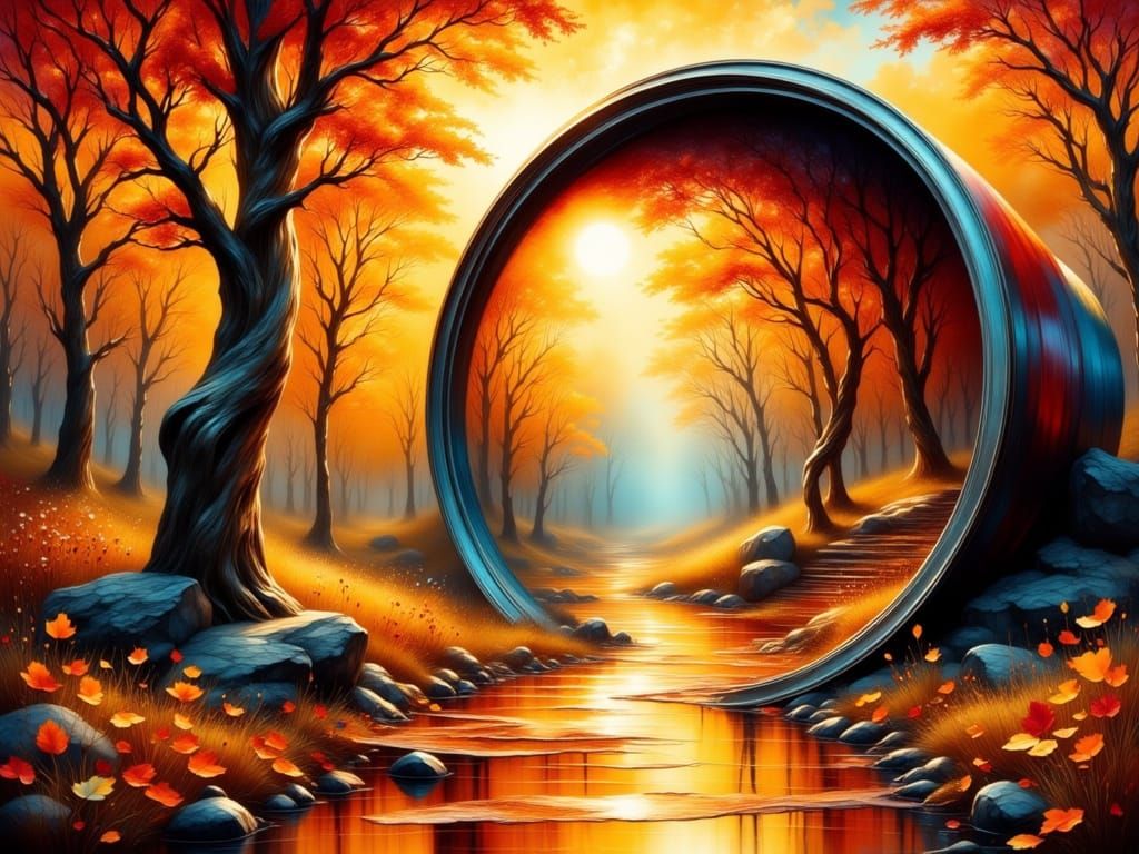 Surreal Autumn Landscape Flows from Paint Can