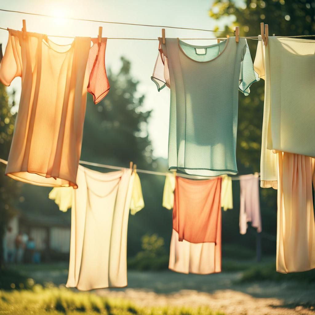 Retro Laundry Scene with String Vest in Sunlight