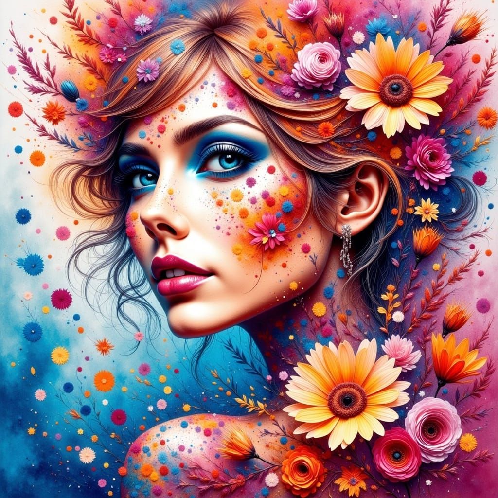 Hyperrealistic Watercolor of Dynamic Florals in Vivid Colors