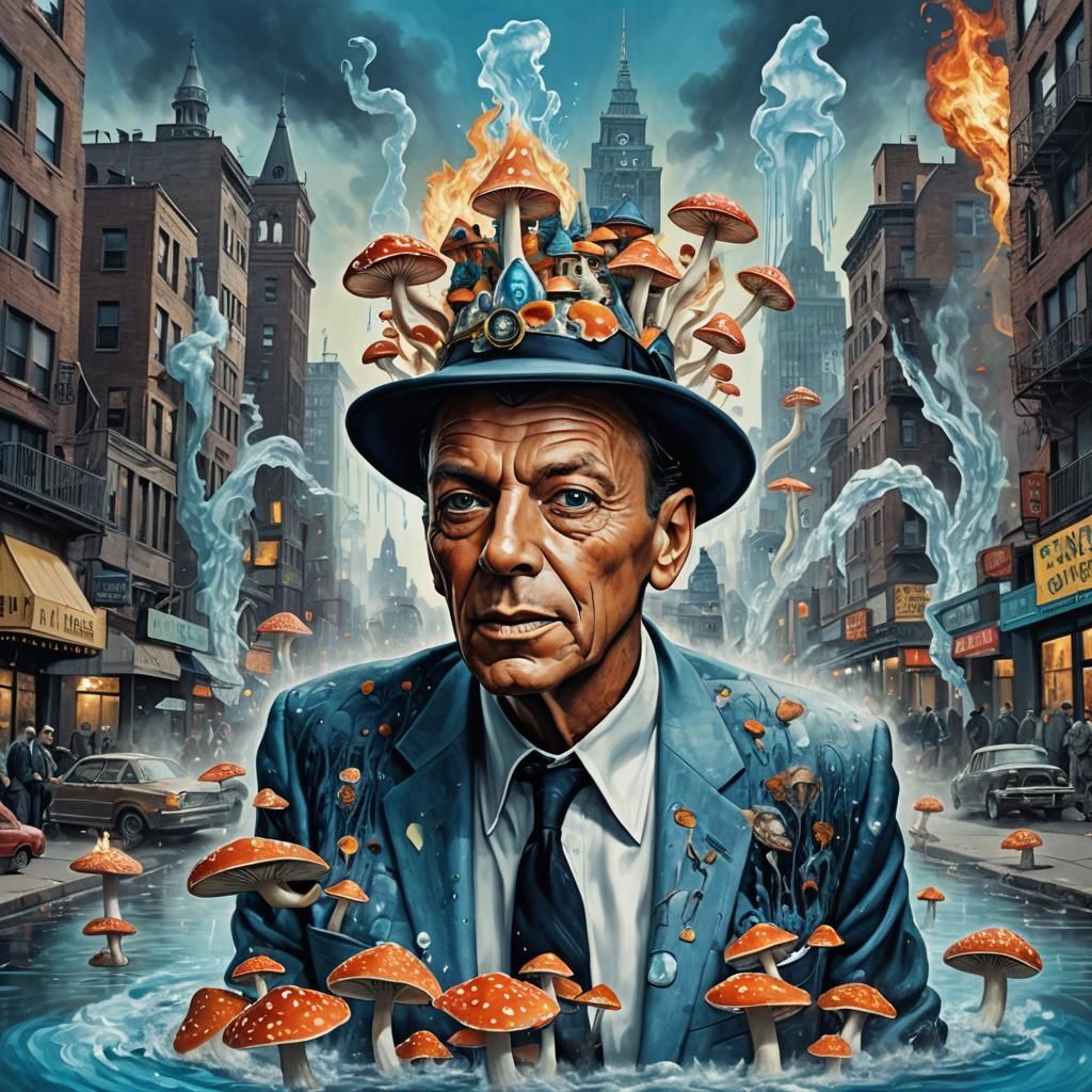 Psychedelic Shaman in Burning Cityscape