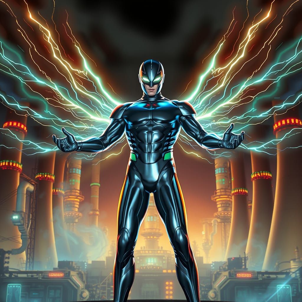 Cyberpunk Superhero Radiates Electromagnetic Wings