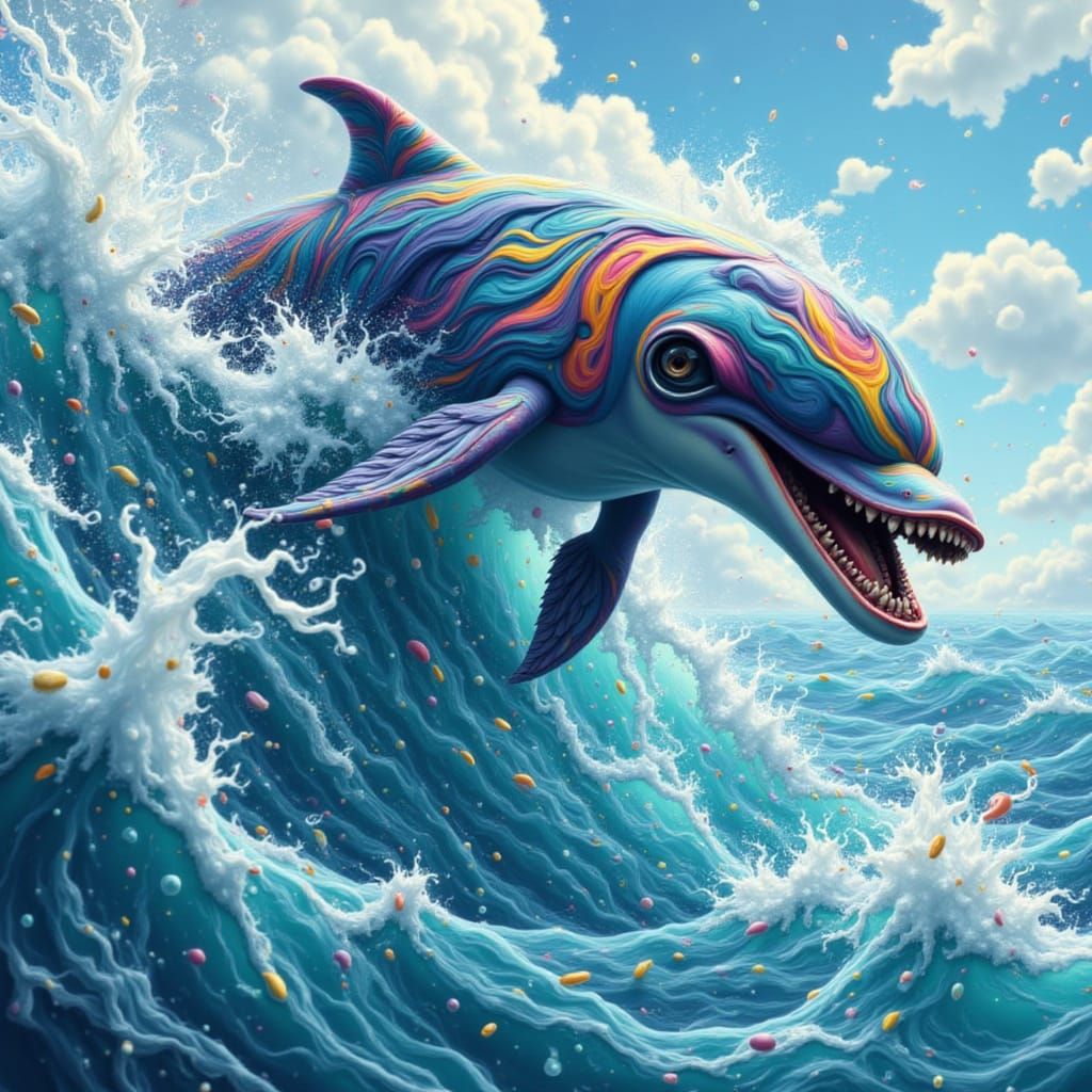 Majestic Dolphin Leaping in Radiant Fantasy Art