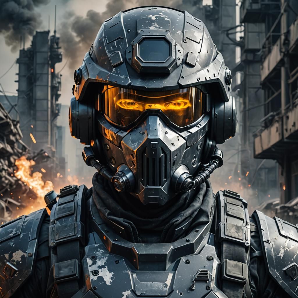 Futuristic Soldier in Armored Googles, Digital Art