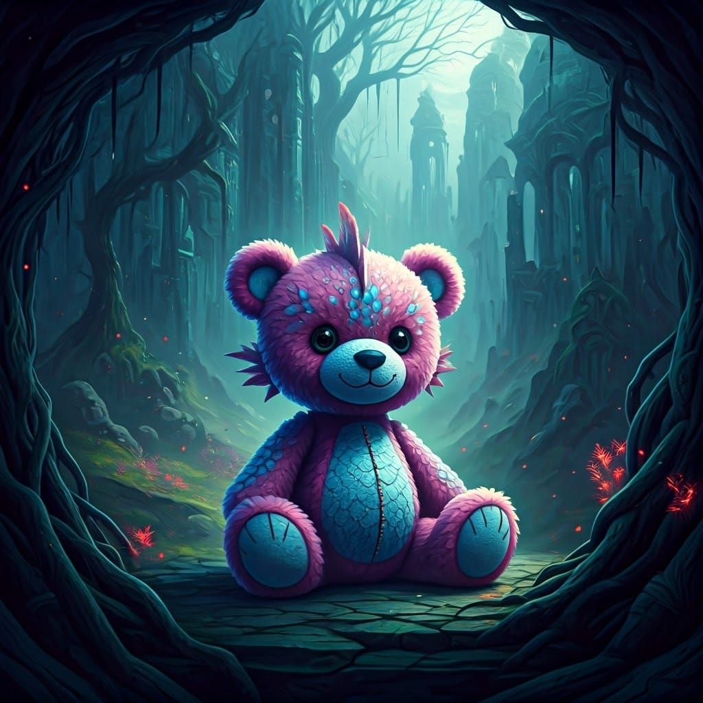 Dragon Teddy Bear in Mystical Realm: Fantasy Concept Art