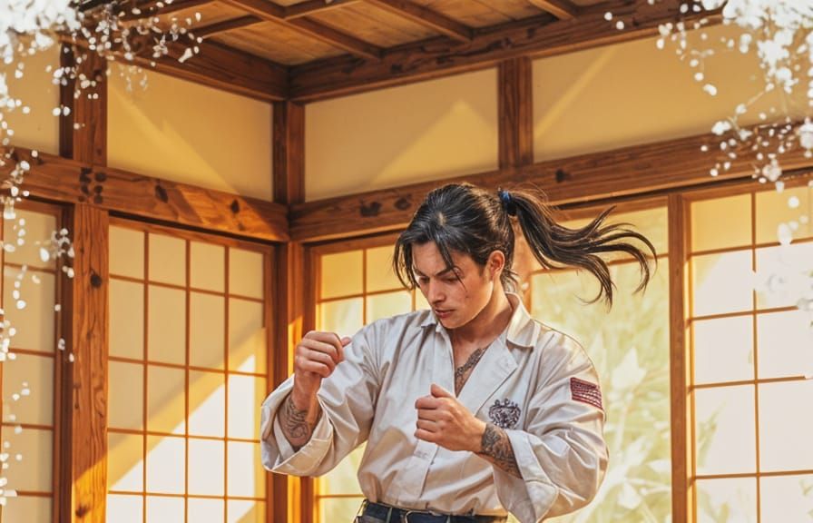 Karate Master in Dojo: Watercolour Inksplash