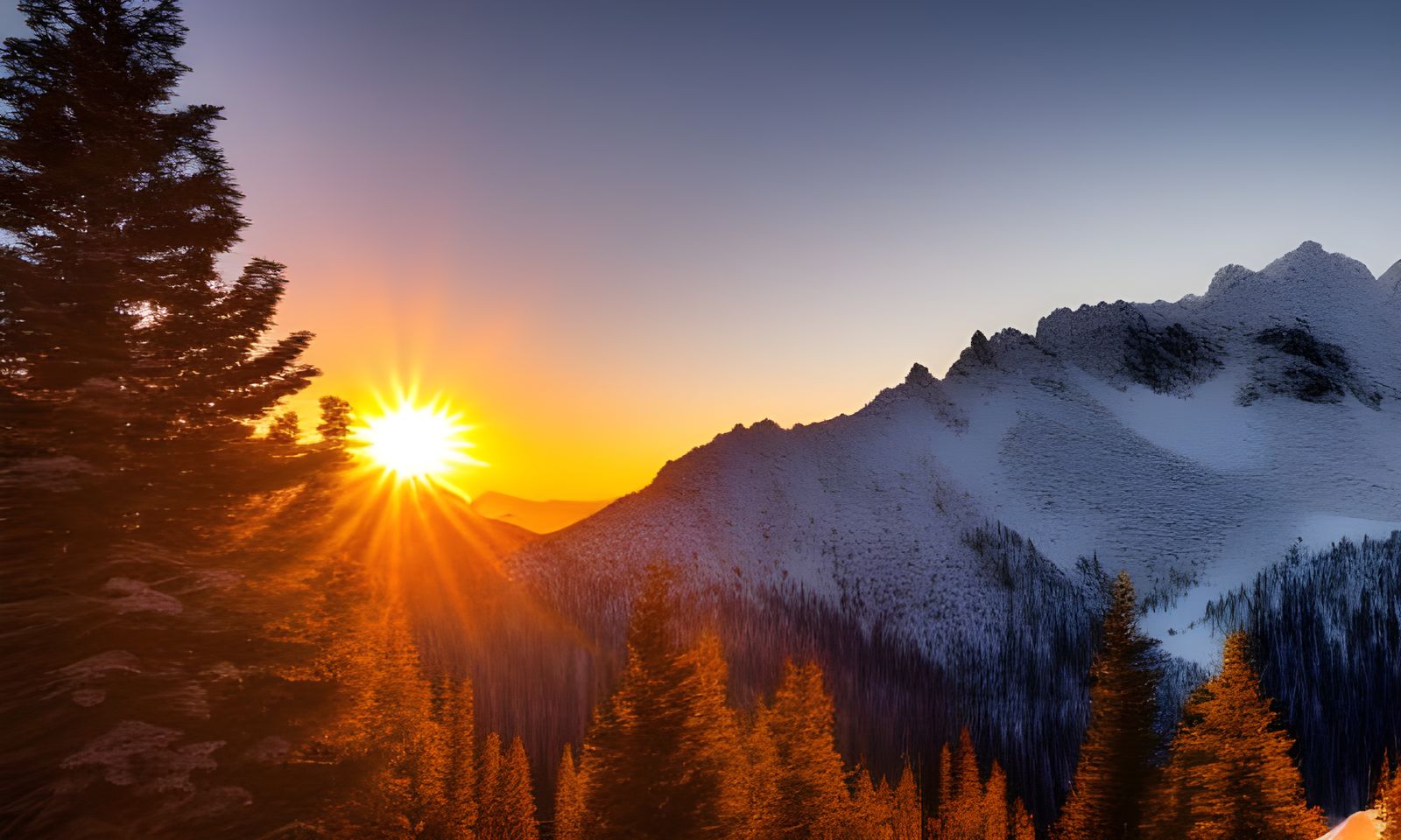 Colorful Sunset Over Snow-Capped Mountain Range