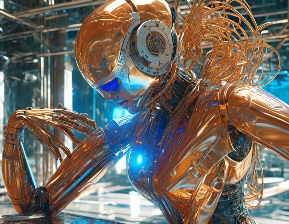 Welder in Exosuit Repairs Spaceship: Sci-Fi Illustration