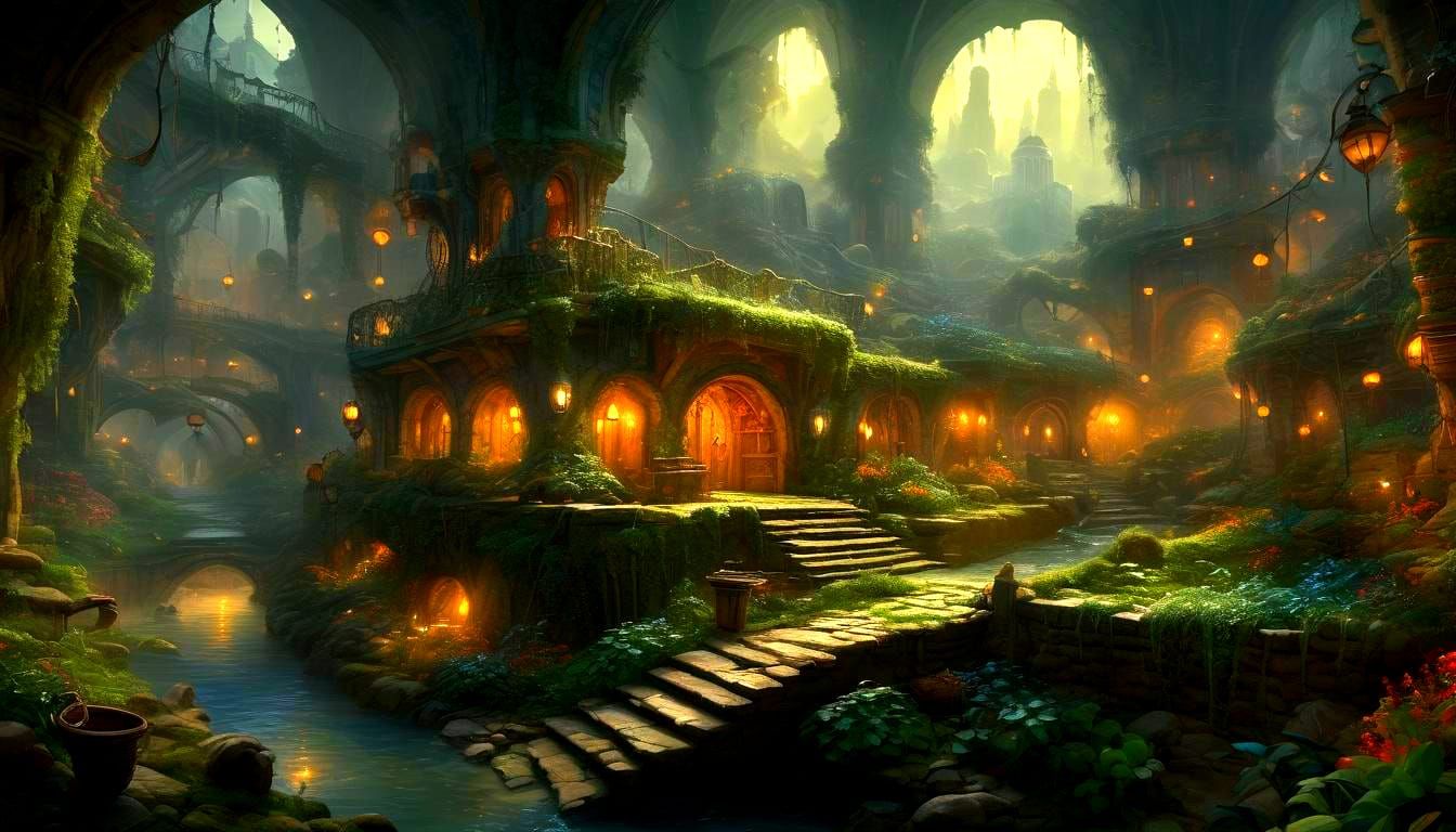 Fantastic Underground City in Ethereal Fantasy Style